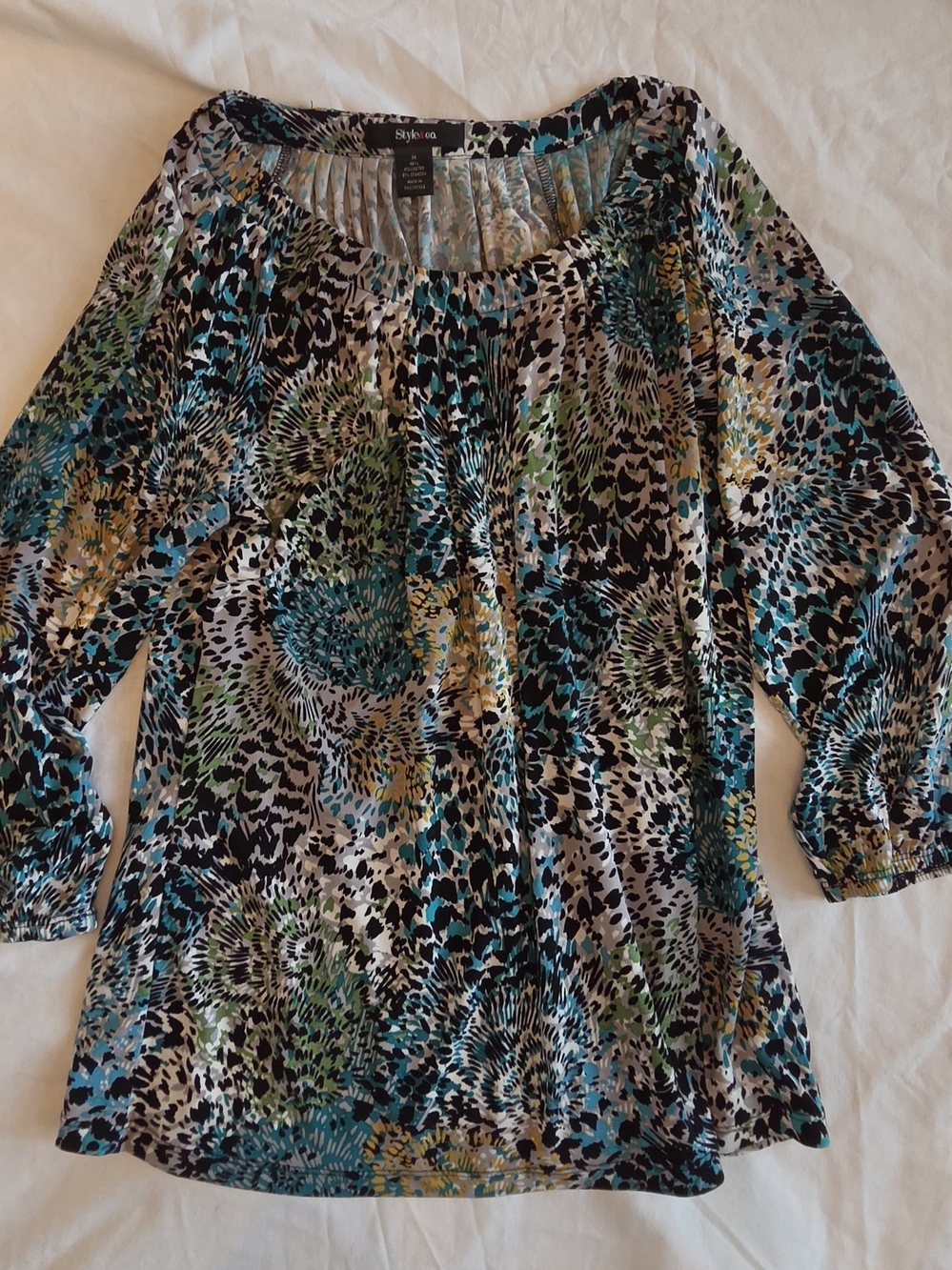 Style & Co. Teal Black Green Abstract Blouse